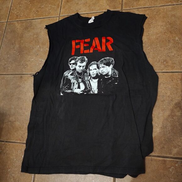 Fear Group Photo Shirt Sleeveless Damned Black Flag Men's Size Large 100% Cotton